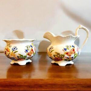 Aynsley Bone China “Cottage Garden” Vine Shape Mini Sugar Bowl and Creamer Set